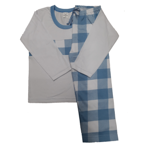 0350 Pijama Branco com Calça Xadrez Azul 4